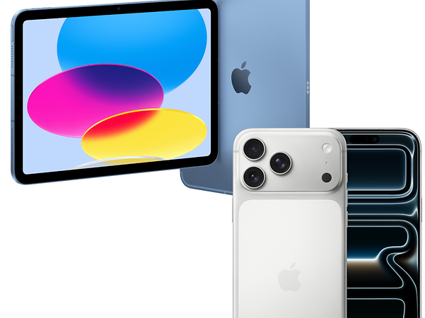 Apple iPad mit Stift und zwei iPhones nebeneinander