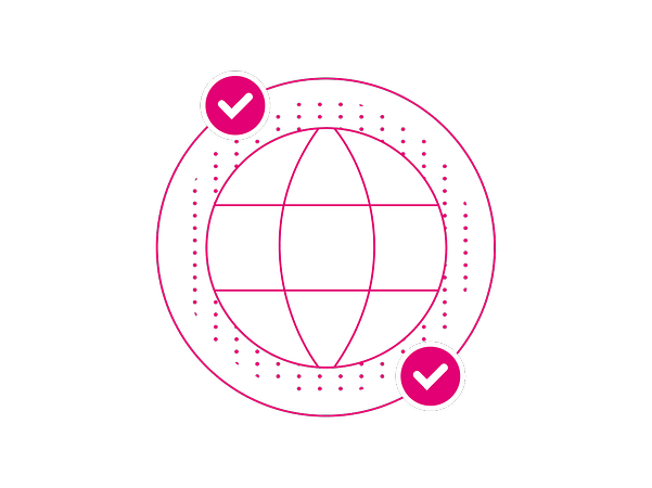 Symbolgrafik mit Globus und Prüfsiegel zur Darstellung von Zertifizierungs‑ und Auditvorbereitung