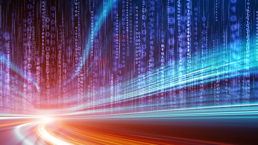 Abstrakte Grafik, die Datenströme in der digitalen Verwaltung darstellt